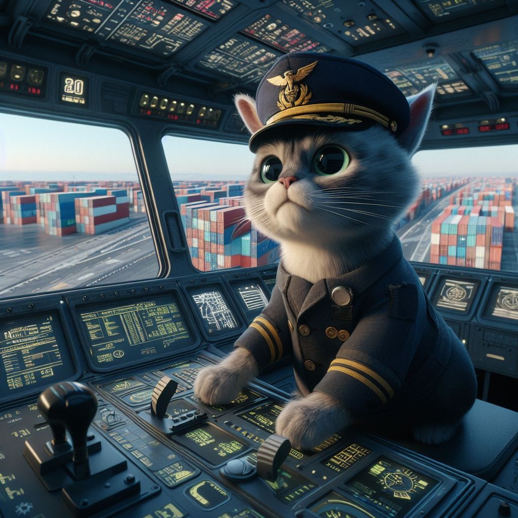 Cat Piloting Container Ship
